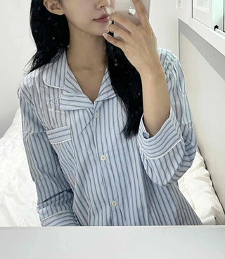 Sky Blue Soft Pajama Cotton Striped Set