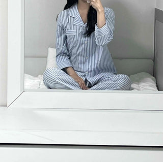 Sky Blue Soft Pajama Cotton Striped Set