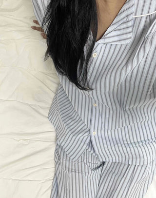 Sky Blue Soft Pajama Cotton Striped Set