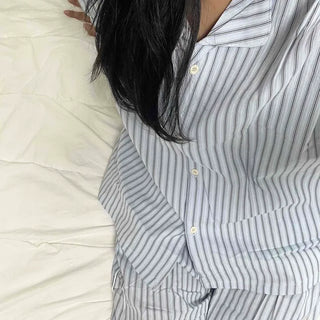 Sky Blue Soft Pajama Cotton Striped Set