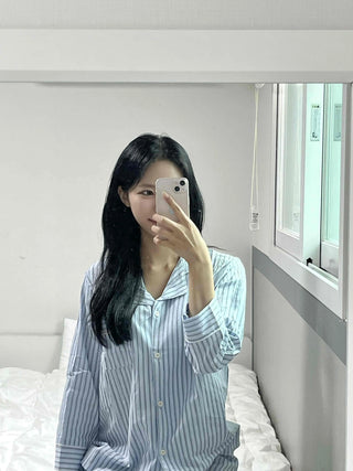 Sky Blue Soft Pajama Cotton Striped Set