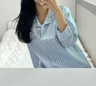 Sky Blue Soft Pajama Cotton Striped Set