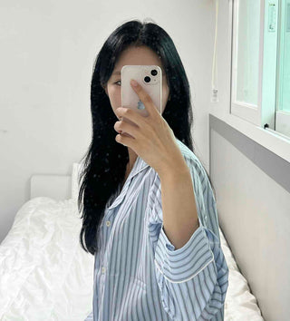 Sky Blue Soft Pajama Cotton Striped Set
