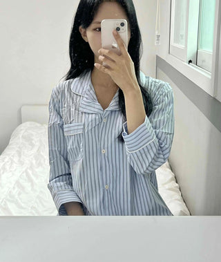 Sky Blue Soft Pajama Cotton Striped Set