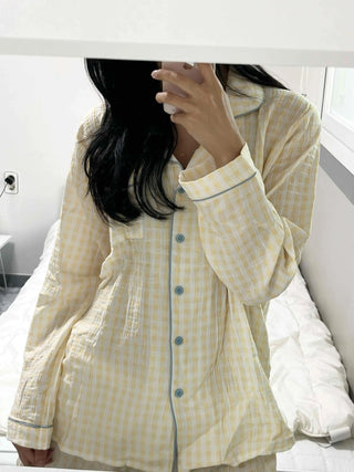 Yellow simple shirt collar pajama set