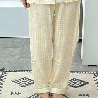 Yellow simple shirt collar pajama set