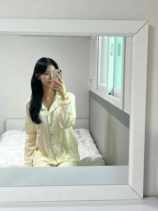 Yellow simple shirt collar pajama set