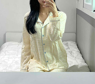 Yellow simple shirt collar pajama set