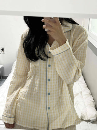 Yellow simple shirt collar pajama set