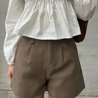 Simple Belted Plain Loose Fit Shorts