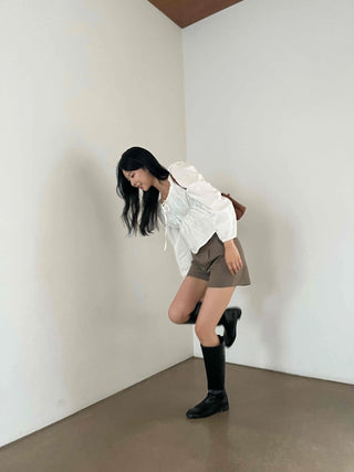 Simple Belted Plain Loose Fit Shorts