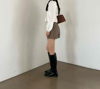 Simple Belted Plain Loose Fit Shorts