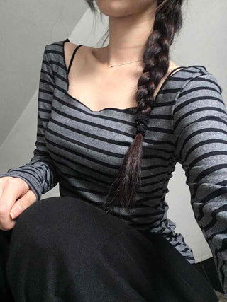 Comfortable Striped Off-Shoulder Long-Sleeve T-Shirt