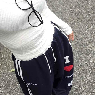 Effortless Kitsch Lettering Loose Fit Long Pants