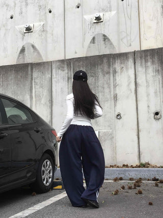 Effortless Kitsch Lettering Loose Fit Long Pants