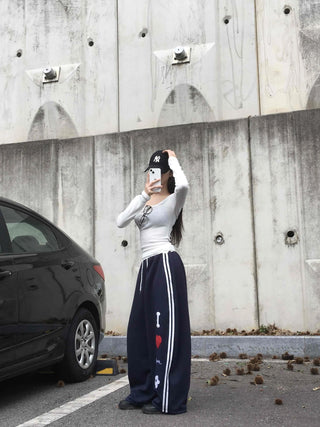 Effortless Kitsch Lettering Loose Fit Long Pants