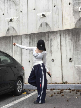 Effortless Kitsch Lettering Loose Fit Long Pants