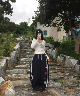 Effortless Kitsch Lettering Loose Fit Long Pants
