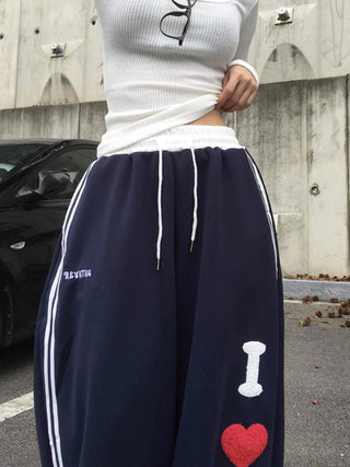 Effortless Kitsch Lettering Loose Fit Long Pants