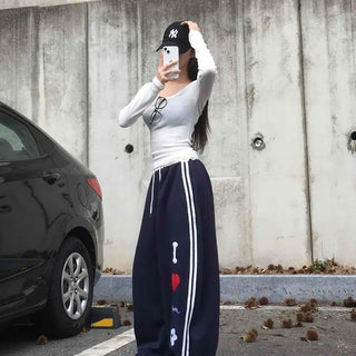 Effortless Kitsch Lettering Loose Fit Long Pants