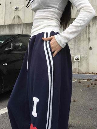 Effortless Kitsch Lettering Loose Fit Long Pants