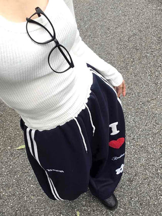 Effortless Kitsch Lettering Loose Fit Long Pants