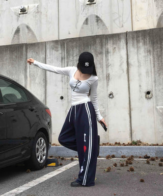Effortless Kitsch Lettering Loose Fit Long Pants