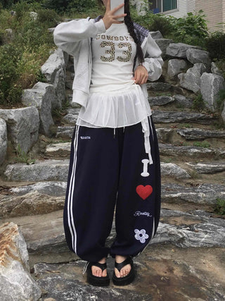 Effortless Kitsch Lettering Loose Fit Long Pants