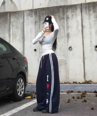 Effortless Kitsch Lettering Loose Fit Long Pants
