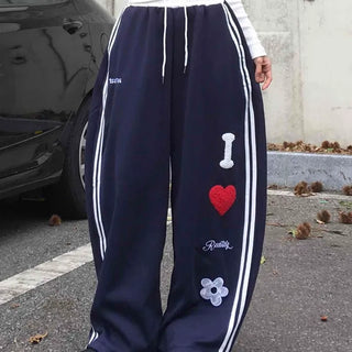 Effortless Kitsch Lettering Loose Fit Long Pants