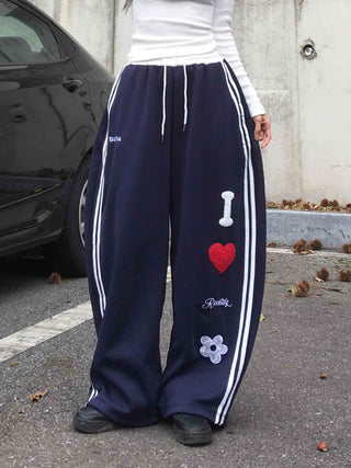 Effortless Kitsch Lettering Loose Fit Long Pants