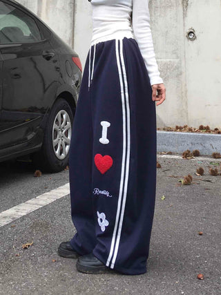 Effortless Kitsch Lettering Loose Fit Long Pants
