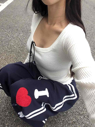 Effortless Kitsch Lettering Loose Fit Long Pants