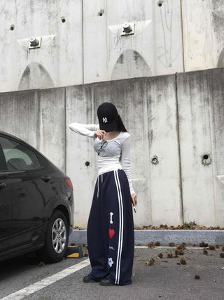 Effortless Kitsch Lettering Loose Fit Long Pants