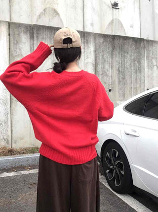 Street Avant-garde Fit Plain V-neck Knit