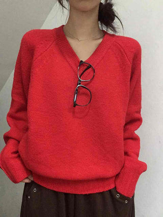 Street Avant-garde Fit Plain V-neck Knit