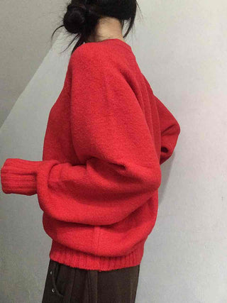 Street Avant-garde Fit Plain V-neck Knit