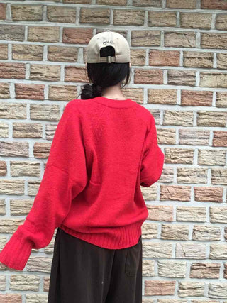 Street Avant-garde Fit Plain V-neck Knit