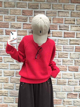 Street Avant-garde Fit Plain V-neck Knit