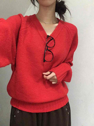 Street Avant-garde Fit Plain V-neck Knit