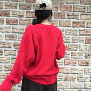 Street Avant-garde Fit Plain V-neck Knit