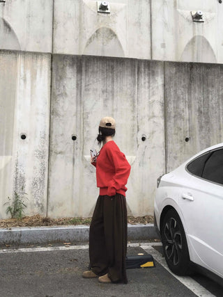 Street Avant-garde Fit Plain V-neck Knit