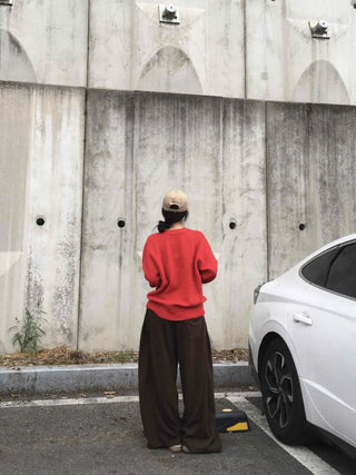 Street Avant-garde Fit Plain V-neck Knit