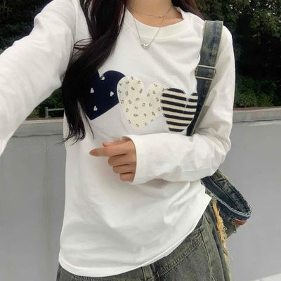 Vintage Autumn Three Heart Long Sleeve T-shirt