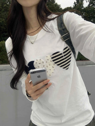 Vintage Autumn Three Heart Long Sleeve T-shirt