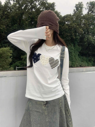 Vintage Autumn Three Heart Long Sleeve T-shirt
