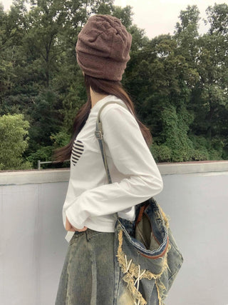 Vintage Autumn Three Heart Long Sleeve T-shirt
