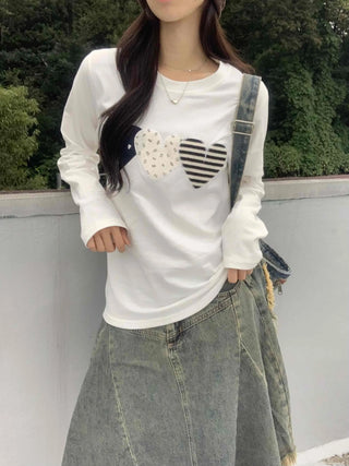 Vintage Autumn Three Heart Long Sleeve T-shirt