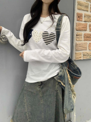 Vintage Autumn Three Heart Long Sleeve T-shirt