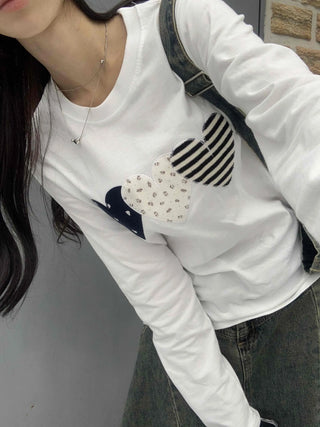 Vintage Autumn Three Heart Long Sleeve T-shirt